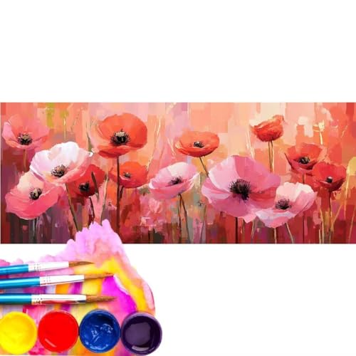 Malen Nach Zahlen Mohn DIY Malen nach Zahlen für Erwachsene, DIY Öl Leinwand Gemälde Anfänger für Kinder , DIY Malen Nach Zahlen mit Pinseln und Acrylfarben, für Home Décor (Rahmenlos) 30x60cm wk-560 von Cexeqee