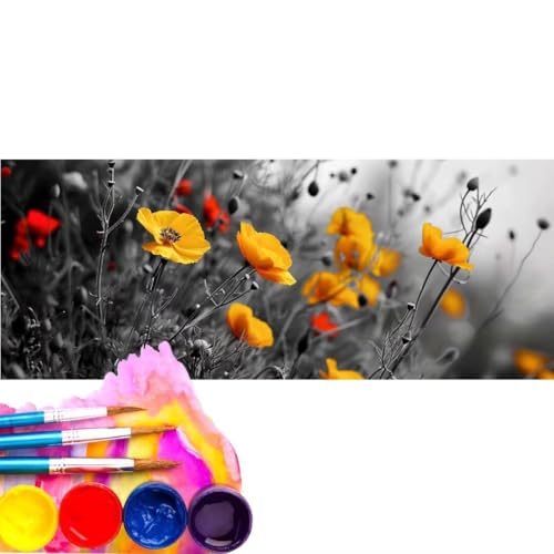 Malen Nach Zahlen Mohn DIY Malen nach Zahlen für Erwachsene, DIY Öl Leinwand Gemälde Anfänger für Kinder , DIY Malen Nach Zahlen mit Pinseln und Acrylfarben, für Home Décor (Rahmenlos) 50x100cm wk-40 von Cexeqee