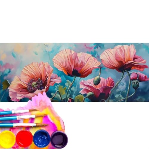 Malen Nach Zahlen Mohnblumen DIY Malen nach Zahlen für Erwachsene, DIY Öl Leinwand Gemälde Anfänger, Malen Nach Zahlen mit Pinseln und Acrylfarben, für Home Wall Décor (Rahmenlos) 50x100cm wk-54 von Cexeqee