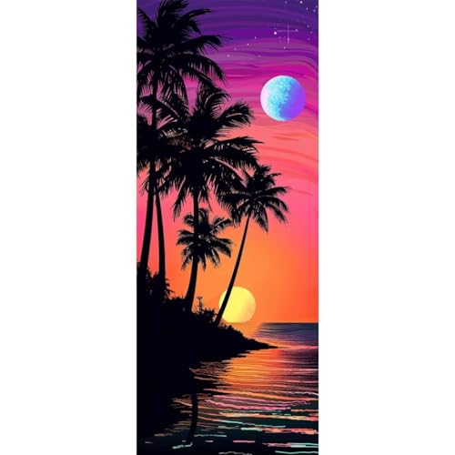 Malen Nach Zahlen Mond Baum DIY Malen nach Zahlen für Erwachsene, DIY Öl Leinwand Gemälde Anfänger für Kinder, DIY Malen Nach Zahlen mit Pinseln und Acrylfarben, für Home Décor (Ohne Rahmen) 90x260cm von Cexeqee