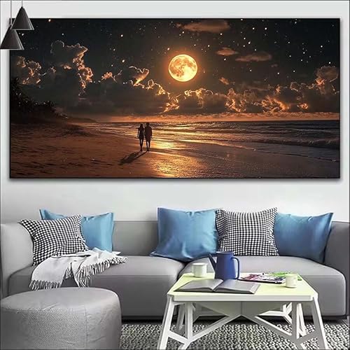 Malen Nach Zahlen Mond DIY Malen nach Zahlen Meer für Erwachsene, DIY Öl Gemälde Anfänger für Kinder, DIY Malen Nach Zahlen mit Pinseln und Acrylfarben, für Wall Décor (Ohne Rahmen) 80x220cm V-215 von Cexeqee