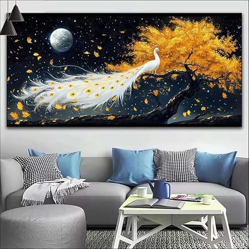 Malen Nach Zahlen Pfau DIY Malen nach Zahlen Baum für Erwachsene, DIY Öl Gemälde Anfänger für Kinder, DIY Malen Nach Zahlen mit Pinseln und Acrylfarben, für Wall Décor (Ohne Rahmen) 80x220cm V-218 von Cexeqee