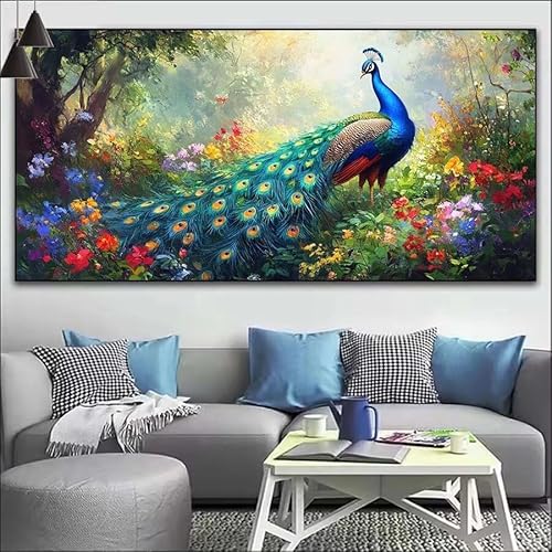 Malen Nach Zahlen Pfau DIY Malen nach Zahlen Blume für Erwachsene, DIY Öl Gemälde Anfänger für Kinder, DIY Malen Nach Zahlen mit Pinseln und Acrylfarben, für Wall Décor (Ohne Rahmen) 50x125cm V-553 von Cexeqee