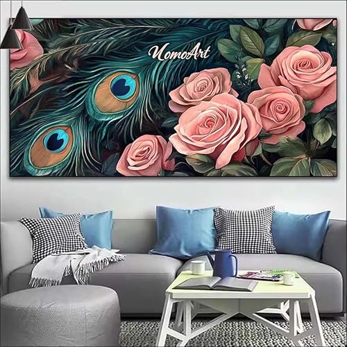 Malen Nach Zahlen Pfau DIY Malen nach Zahlen Blume für Erwachsene, DIY Öl Gemälde Anfänger für Kinder, DIY Malen Nach Zahlen mit Pinseln und Acrylfarben, für Wall Décor (Ohne Rahmen) 60x155cm V-417 von Cexeqee