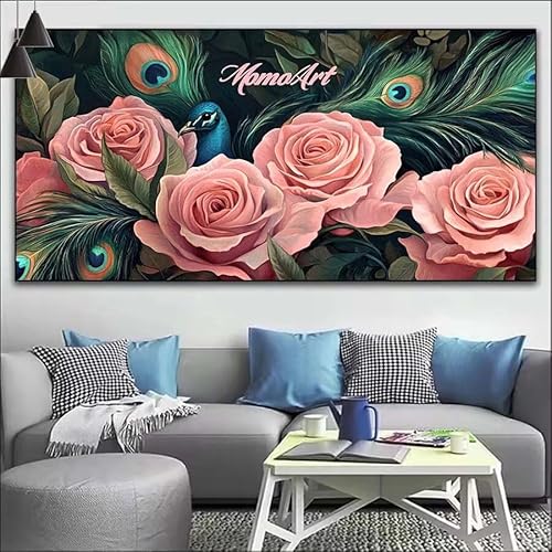 Malen Nach Zahlen Pfau DIY Malen nach Zahlen Blume für Erwachsene, DIY Öl Gemälde Anfänger für Kinder, DIY Malen Nach Zahlen mit Pinseln und Acrylfarben, für Wall Décor (Ohne Rahmen) 60x155cm V-418 von Cexeqee