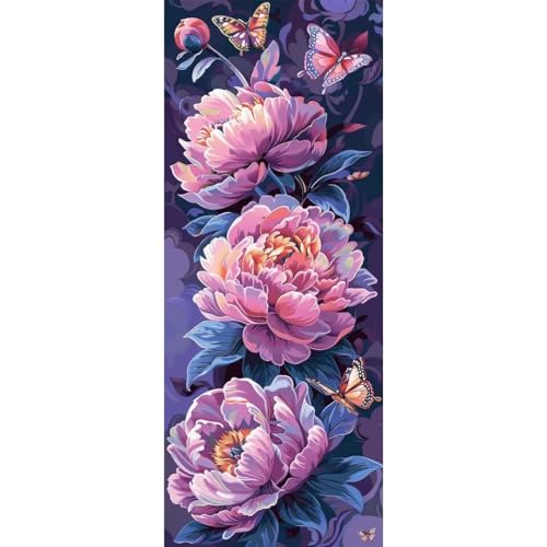 Malen Nach Zahlen Pfingstrose Blume DIY Malen nach Zahlen für Erwachsene, DIY Öl Leinwand Gemälde Anfänger,DIY Malen Nach Zahlen mit Pinseln und Acrylfarben, für Home Wall Décor (Ohne Rahmen) 60x180cm von Cexeqee