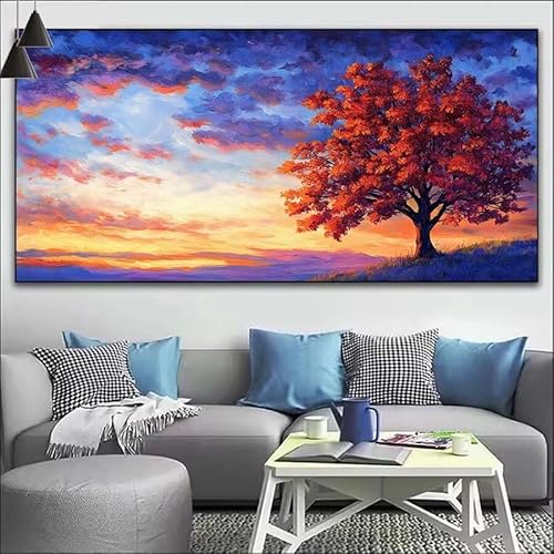 Malen Nach Zahlen Rot DIY Malen nach Zahlen Baum für Erwachsene, DIY Öl Leinwand Gemälde Anfänger, DIY Malen Nach Zahlen mit Pinseln und Acrylfarben, für Home Wall Décor (Ohne Rahmen) 60x180cm V-413 von Cexeqee