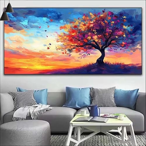 Malen Nach Zahlen Rot DIY Malen nach Zahlen Baum für Erwachsene, DIY Öl Leinwand Gemälde Anfänger, DIY Malen Nach Zahlen mit Pinseln und Acrylfarben, für Home Wall Décor (Ohne Rahmen) 80x220cm V-489 von Cexeqee