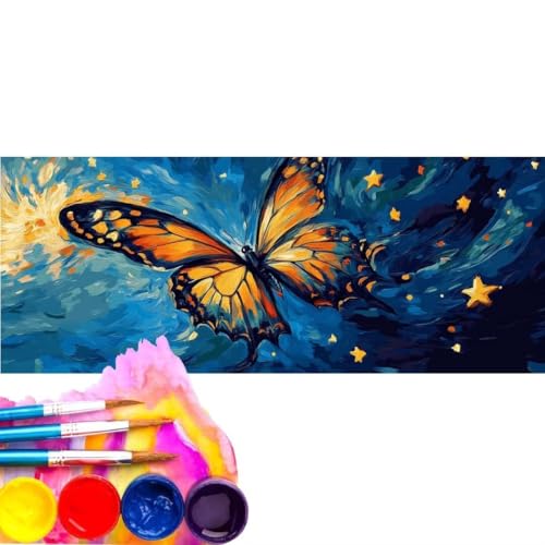 Malen Nach Zahlen Schmetterling Sternenhimmel DIY Malen nach Zahlen für Erwachsene, Öl Leinwand Gemälde Anfänger, Malen Nach Zahlen mit Pinseln und Acrylfarben, für Home Décor (Rahmenlos) 100x200cm von Cexeqee