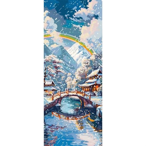 Malen Nach Zahlen Schnee-Dorf DIY Malen nach Zahlen für Erwachsene, DIY Öl Leinwand Gemälde Anfänger, Kinder, DIY Malen Nach Zahlen mit Pinseln und Acrylfarben, für Home Décor (Ohne Rahmen) 60x155cm von Cexeqee