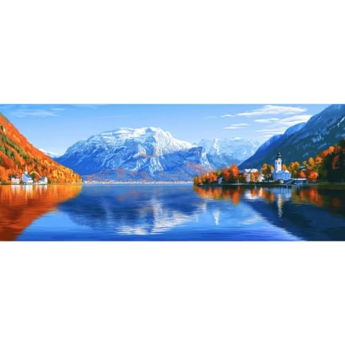 Malen Nach Zahlen See Berg DIY Malen nach Zahlen für Erwachsene, DIY Öl Leinwand Gemälde Anfänger für Kinder , DIY Malen Nach Zahlen mit Pinseln und Acrylfarben, für Home Décor (Ohne Rahmen) 60x180cm von Cexeqee