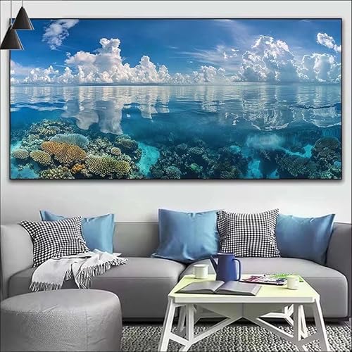 Malen Nach Zahlen See DIY Malen nach Zahlen Landschaft für Erwachsene, DIY Öl Leinwand Gemälde Anfänger, DIY Malen Nach Zahlen mit Pinseln und Acrylfarben, für Wall Décor (Ohne Rahmen) 50x125cm V-402 von Cexeqee