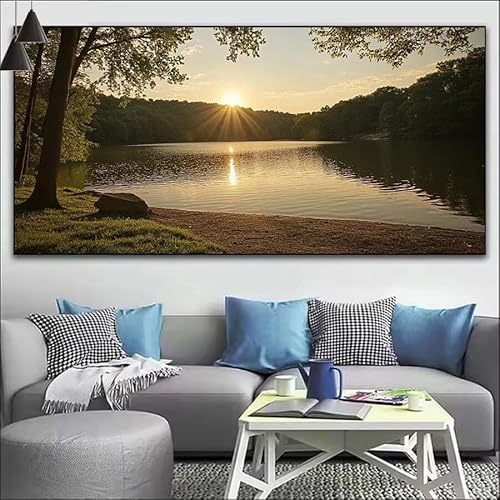 Malen Nach Zahlen See DIY Malen nach Zahlen Wald für Erwachsene, DIY Öl Leinwand Gemälde Anfänger, DIY Malen Nach Zahlen mit Pinseln und Acrylfarben, für Home Wall Décor (Ohne Rahmen) 60x155cm V-398 von Cexeqee