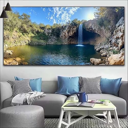 Malen Nach Zahlen See DIY Malen nach Zahlen Wasserfall für Erwachsene, DIY Öl Leinwand Gemälde Anfänger, DIY Malen Nach Zahlen mit Pinseln und Acrylfarben, für Wall Décor (Ohne Rahmen) 60x180cm V-431 von Cexeqee