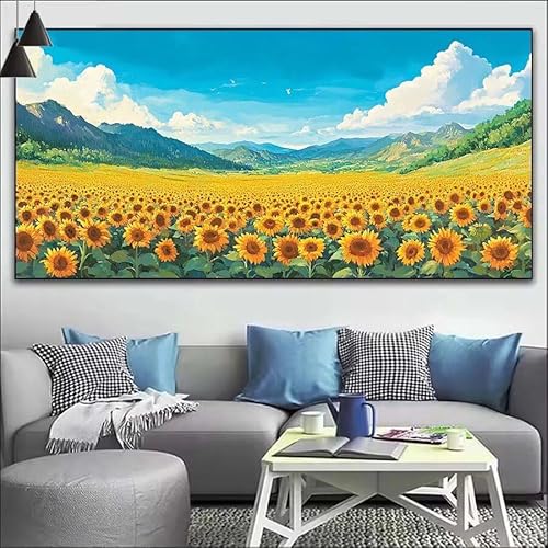 Malen Nach Zahlen Sonnenblume DIY Malen nach Zahlen Landschaft für Erwachsene, DIY Öl Gemälde Anfänger, DIY Malen Nach Zahlen mit Pinseln und Acrylfarben, für Wall Décor (Ohne Rahmen) 60x155cm V-414 von Cexeqee