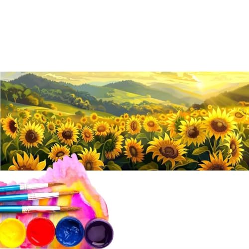 Malen Nach Zahlen Sonnenblume DIY Malen nach Zahlen für Erwachsene, DIY Öl Leinwand Gemälde Anfänger, DIY Malen Nach Zahlen mit Pinseln und Acrylfarben, für Home Wall Décor (Rahmenlos) 50x100cm wk-108 von Cexeqee