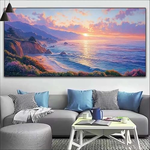 Malen Nach Zahlen Sonnenuntergang DIY Malen nach Zahlen Meer für Erwachsene, DIY Öl Gemälde Anfänger, DIY Malen Nach Zahlen mit Pinseln und Acrylfarben, für Wall Décor (Ohne Rahmen) 60x155cm V-529 von Cexeqee