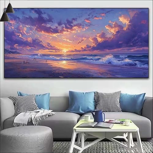 Malen Nach Zahlen Sonnenuntergang DIY Malen nach Zahlen Meer für Erwachsene, DIY Öl Gemälde Anfänger, DIY Malen Nach Zahlen mit Pinseln und Acrylfarben, für Wall Décor (Ohne Rahmen) 80x220cm V-166 von Cexeqee