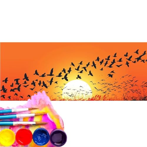 Malen Nach Zahlen Sonnenuntergang Vogel DIY Malen nach Zahlen für Erwachsene, DIY Öl Leinwand Gemälde Anfänger, Malen Nach Zahlen mit Pinseln und Acrylfarben, für Home Décor (Rahmenlos) 30x60cm wk-642 von Cexeqee