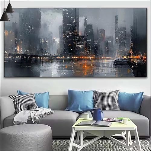 Malen Nach Zahlen Stadt DIY Malen nach Zahlen Fantasie für Erwachsene, DIY Öl Leinwand Gemälde Anfänger, DIY Malen Nach Zahlen mit Pinseln und Acrylfarben, für Wall Décor (Ohne Rahmen) 50x125cm V-470 von Cexeqee