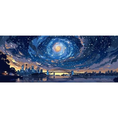 Malen Nach Zahlen Sternenhimmel Stadt DIY Malen nach Zahlen für Erwachsene,DIY Öl Leinwand Gemälde Anfänger,DIY Malen Nach Zahlen mit Pinseln und Acrylfarben,für Home Wall Décor (Ohne Rahmen) 50x125cm von Cexeqee