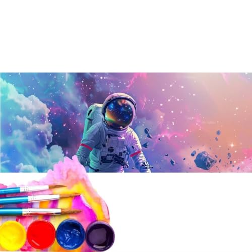 Malen Nach Zahlen Sternenreiche Nacht Astronaut DIY Malen nach Zahlen für Erwachsene, DIY Öl Leinwand Gemälde Anfänger, Malen Nach Zahlen mit Pinseln und Acrylfarben,für Home Décor (Rahmenlos) 40x80cm von Cexeqee