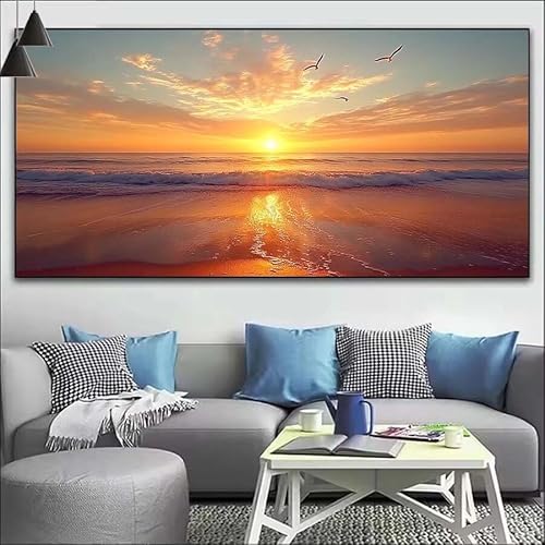 Malen Nach Zahlen Strand DIY Malen nach Zahlen Landschaft für Erwachsene,DIY Öl Leinwand Gemälde Anfänger,DIY Malen Nach Zahlen mit Pinseln und Acrylfarben,für Wall Décor (Ohne Rahmen) 80x220cm V-155 von Cexeqee