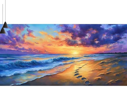 Malen Nach Zahlen Strand DIY Malen nach Zahlen Landschaft für Erwachsene,DIY Öl Leinwand Gemälde Anfänger,DIY Malen Nach Zahlen mit Pinseln und Acrylfarben,für Wall Décor (Ohne Rahmen) 90x260cm V-152 von Cexeqee