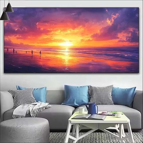 Malen Nach Zahlen Strand DIY Malen nach Zahlen Sonnenuntergang für Erwachsene, DIY Öl Gemälde Anfänger, DIY Malen Nach Zahlen mit Pinseln und Acrylfarben, für Wall Décor (Ohne Rahmen) 80x220cm V-153 von Cexeqee