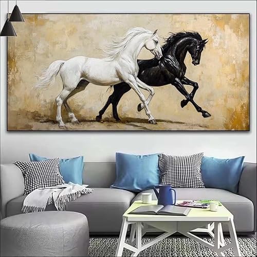 Malen Nach Zahlen Tiere DIY Malen nach Zahlen Pferde für Erwachsene, DIY Öl Leinwand Gemälde Anfänger, DIY Malen Nach Zahlen mit Pinseln und Acrylfarben, für Wall Décor (Ohne Rahmen) 50x125cm V-530 von Cexeqee