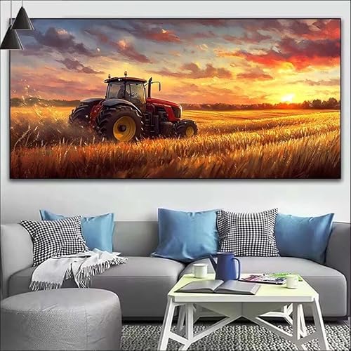 Malen Nach Zahlen Traktor DIY Malen nach Zahlen Weizenfeld für Erwachsene,DIY Öl Leinwand Gemälde Anfänger,DIY Malen Nach Zahlen mit Pinseln und Acrylfarben,für Wall Décor (Ohne Rahmen) 90x260cm V-409 von Cexeqee