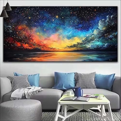 Malen Nach Zahlen Traum DIY Malen nach Zahlen Sternenhimmel für Erwachsene,DIY Öl Leinwand Gemälde Anfänger,DIY Malen Nach Zahlen mit Pinseln und Acrylfarben, Wall Décor (Ohne Rahmen) 80x220cm V-163 von Cexeqee