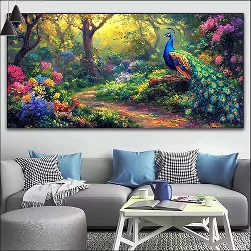 Malen Nach Zahlen Wald DIY Malen nach Zahlen Pfau für Erwachsene, DIY Öl Gemälde Anfänger für Kinder, DIY Malen Nach Zahlen mit Pinseln und Acrylfarben, für Wall Décor (Ohne Rahmen) 80x220cm V-539 von Cexeqee