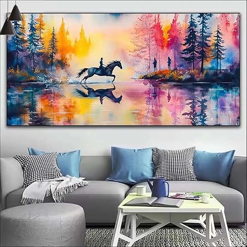 Malen Nach Zahlen Wald DIY Malen nach Zahlen Pferd für Erwachsene, DIY Öl Gemälde Anfänger für Kinder, DIY Malen Nach Zahlen mit Pinseln und Acrylfarben, für Wall Décor (Ohne Rahmen) 90x260cm V-193 von Cexeqee