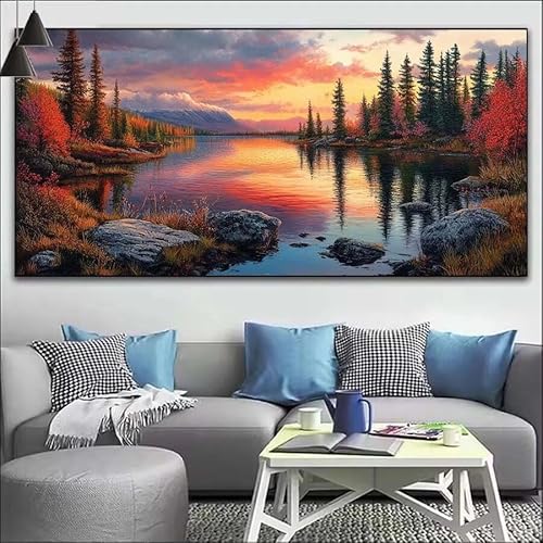 Malen Nach Zahlen Wald DIY Malen nach Zahlen See für Erwachsene, DIY Öl Leinwand Gemälde Anfänger, DIY Malen Nach Zahlen mit Pinseln und Acrylfarben, für Home Wall Décor (Ohne Rahmen) 80x220cm V-156 von Cexeqee