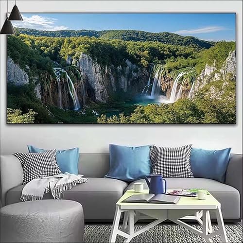 Malen Nach Zahlen Wald DIY Malen nach Zahlen Wasserfall für Erwachsene, DIY Öl Leinwand Gemälde Anfänger, DIY Malen Nach Zahlen mit Pinseln und Acrylfarben, für Wall Décor (Ohne Rahmen) 50x125cm V-403 von Cexeqee