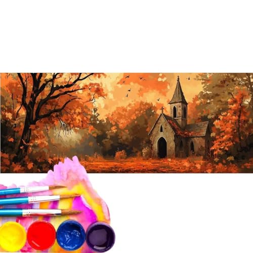 Malen Nach Zahlen Wald Schloss DIY Malen nach Zahlen für Erwachsene, DIY Öl Leinwand Gemälde Anfänger, DIY Malen Nach Zahlen mit Pinseln und Acrylfarben,für Home Wall Décor (Rahmenlos) 50x100cm wk-122 von Cexeqee