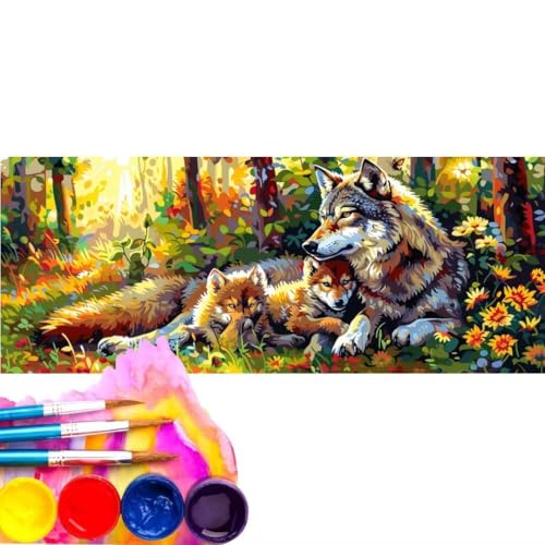 Malen Nach Zahlen Wald Wolf DIY Malen nach Zahlen für Erwachsene, DIY Öl Leinwand Gemälde Anfänger, Malen Nach Zahlen mit Pinseln und Acrylfarben, für Home Wall Décor (Rahmenlos) 60x120cm wk-114 von Cexeqee