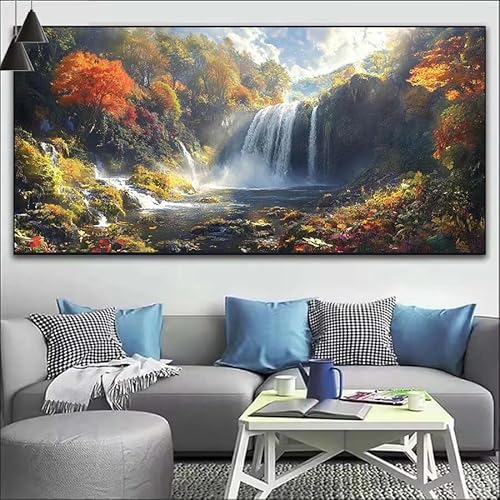 Malen Nach Zahlen Wasserfall DIY Malen nach Zahlen Wald für Erwachsene, DIY Öl Leinwand Gemälde Anfänger, DIY Malen Nach Zahlen mit Pinseln und Acrylfarben, für Wall Décor (Ohne Rahmen) 80x220cm V-146 von Cexeqee