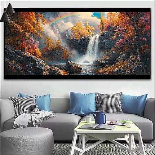 Malen Nach Zahlen Wasserfall DIY Malen nach Zahlen Wald für Erwachsene, DIY Öl Leinwand Gemälde Anfänger, DIY Malen Nach Zahlen mit Pinseln und Acrylfarben, für Wall Décor (Ohne Rahmen) 80x220cm V-204 von Cexeqee