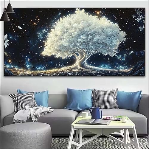 Malen Nach Zahlen Weiß DIY Malen nach Zahlen Baum für Erwachsene, DIY Öl Gemälde Anfänger für Kinder, DIY Malen Nach Zahlen mit Pinseln und Acrylfarben, für Wall Décor (Ohne Rahmen) 50x125cm V-444 von Cexeqee