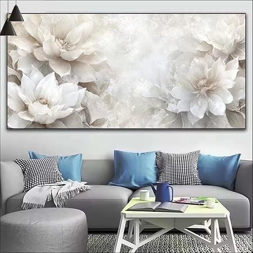 Malen Nach Zahlen Weiß DIY Malen nach Zahlen Blume für Erwachsene, DIY Öl Gemälde Anfänger für Kinder, DIY Malen Nach Zahlen mit Pinseln und Acrylfarben, für Wall Décor (Ohne Rahmen) 60x155cm V-509 von Cexeqee