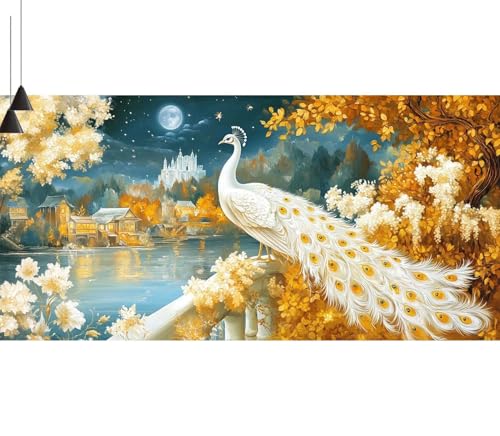 Malen Nach Zahlen Weiß DIY Malen nach Zahlen Pfau für Erwachsene, DIY Öl Gemälde Anfänger für Kinder, DIY Malen Nach Zahlen mit Pinseln und Acrylfarben, für Wall Décor (Ohne Rahmen) 80x220cm V-442 von Cexeqee