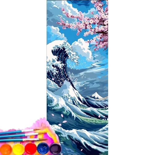 Malen Nach Zahlen Welle Blume DIY Malen nach Zahlen für Erwachsene, DIY Öl Leinwand Gemälde Anfänger, DIY Malen Nach Zahlen mit Pinseln und Acrylfarben, für Home Wall Décor (Rahmenlos) 50x100cm wk-756 von Cexeqee