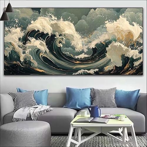 Malen Nach Zahlen Welle DIY Malen nach Zahlen Abstrakt für Erwachsene, DIY Öl Leinwand Gemälde Anfänger, DIY Malen Nach Zahlen mit Pinseln und Acrylfarben, für Wall Décor (Ohne Rahmen) 90x260cm V-527 von Cexeqee