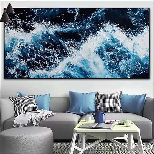 Malen Nach Zahlen Wellen DIY Malen nach Zahlen Blau für Erwachsene, DIY Öl Gemälde Anfänger für Kinder, DIY Malen Nach Zahlen mit Pinseln und Acrylfarben, für Wall Décor (Ohne Rahmen) 90x260cm V-459 von Cexeqee