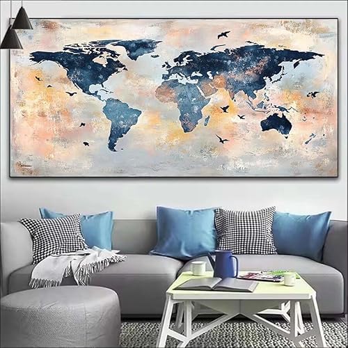 Malen Nach Zahlen Weltkarte DIY Malen nach Zahlen für Erwachsene, DIY Öl Gemälde Anfänger für Kinder, DIY Malen Nach Zahlen mit Pinseln und Acrylfarben, für Wall Décor (Ohne Rahmen) 70x210cm V-457 von Cexeqee