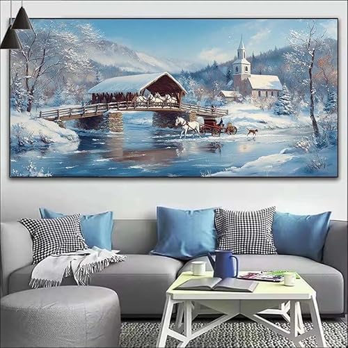 Malen Nach Zahlen Winter DIY Malen nach Zahlen Brücke für Erwachsene, DIY Öl Leinwand Gemälde Anfänger, DIY Malen Nach Zahlen mit Pinseln und Acrylfarben, für Wall Décor (Ohne Rahmen) 80x220cm V-450 von Cexeqee