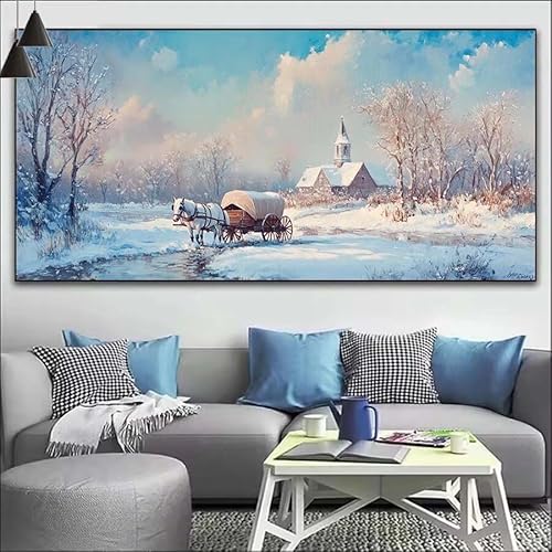 Malen Nach Zahlen Winter DIY Malen nach Zahlen Hütte für Erwachsene, DIY Öl Leinwand Gemälde Anfänger, DIY Malen Nach Zahlen mit Pinseln und Acrylfarben, für Wall Décor (Ohne Rahmen) 60x180cm V-449 von Cexeqee