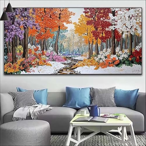 Malen Nach Zahlen Winter DIY Malen nach Zahlen Wald für Erwachsene, DIY Öl Gemälde Anfänger für Kinder, DIY Malen Nach Zahlen mit Pinseln und Acrylfarben, für Wall Décor (Ohne Rahmen) 80x220cm V-188 von Cexeqee